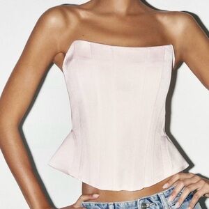 ZARA Light Pink Blush Satin Strapless Corset Top